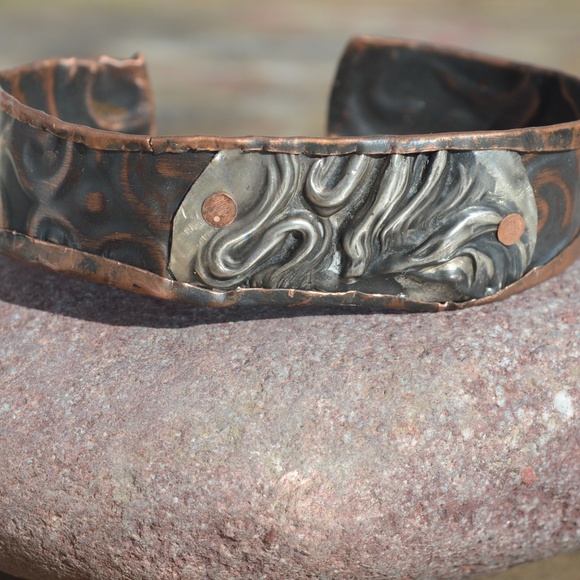 Antique Obsessions Other - Rustic Art Nouveau Sterling silver Copper Cuff 925